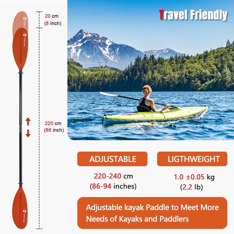 WONITAGO Kayak Paddles with Fiberglass Shaft and Reinforced PP Blade, Floating Adjustable Kayaking Oars, 3 Piece, 220-240 cm/86-94 Inches, 240-260 cm/94-102 Inches - Image 5